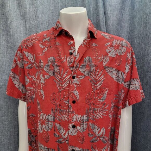 John Bartlett 100% Silk Hawaiian Shirt Berry Red / Silver Floral Men's XL - Picture 10 of 11